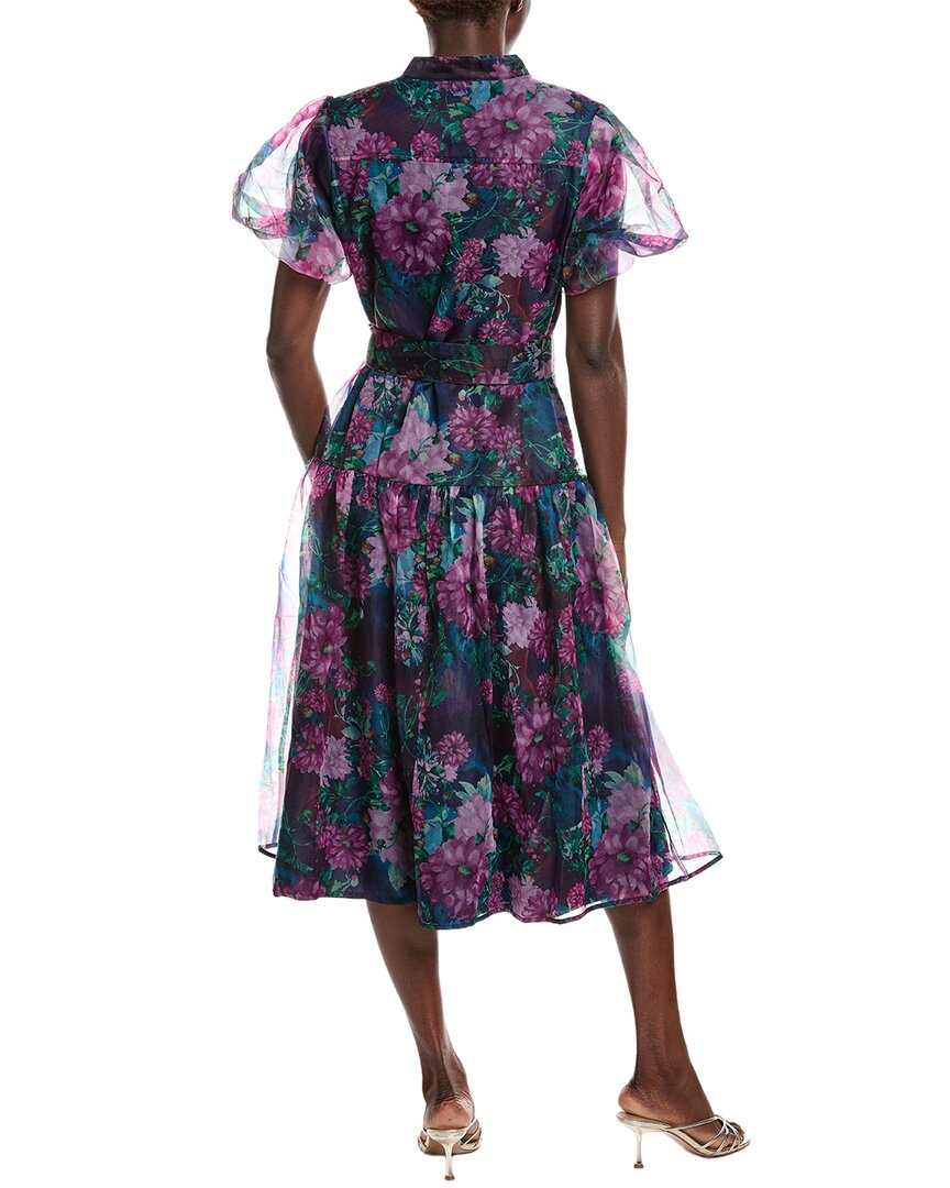 Gracia Puff Sleeve Band Collar Organza Midi Dress