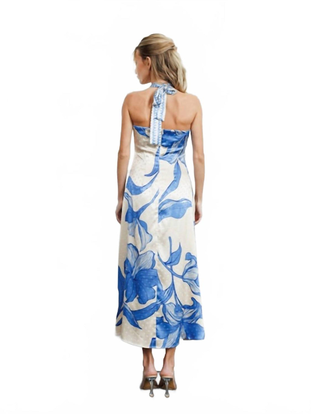 Runie Floral Print Halterneck Maxi Dress In Blue