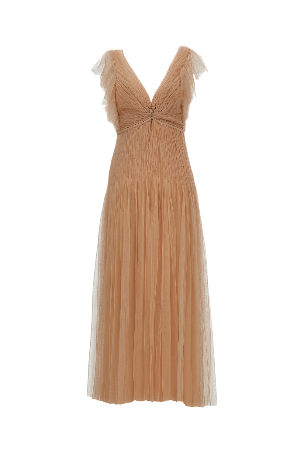 Nude Tulle Long Evening Dress