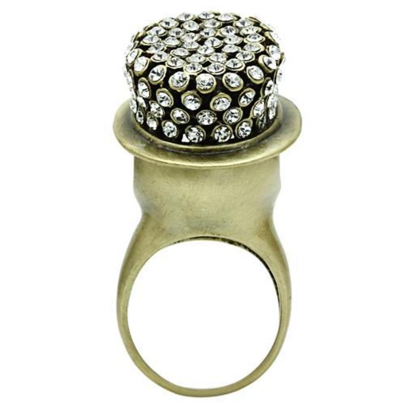Antique Copper White Metal Ring with Top Grade Crystal in Clear