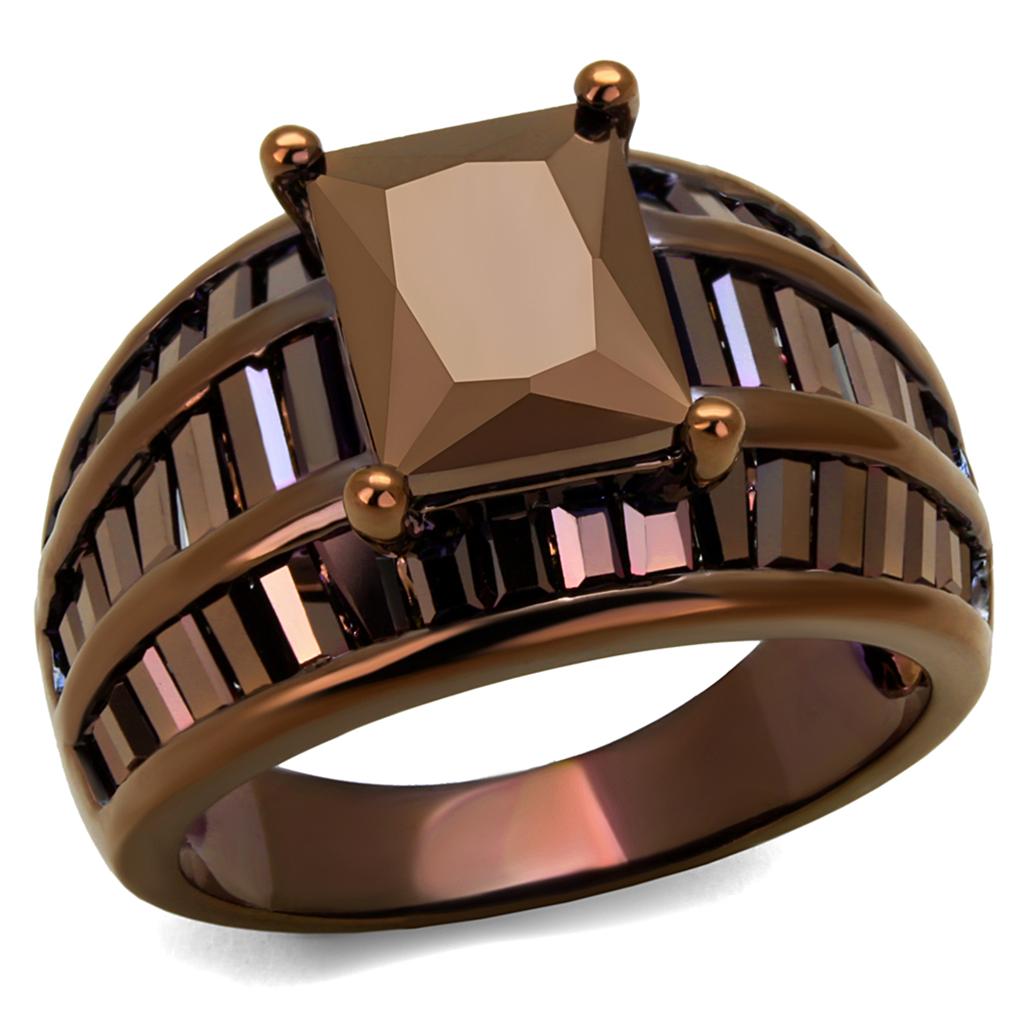 IP Coffee light Brass Ring with AAA Grade CZ in Light Coffee
