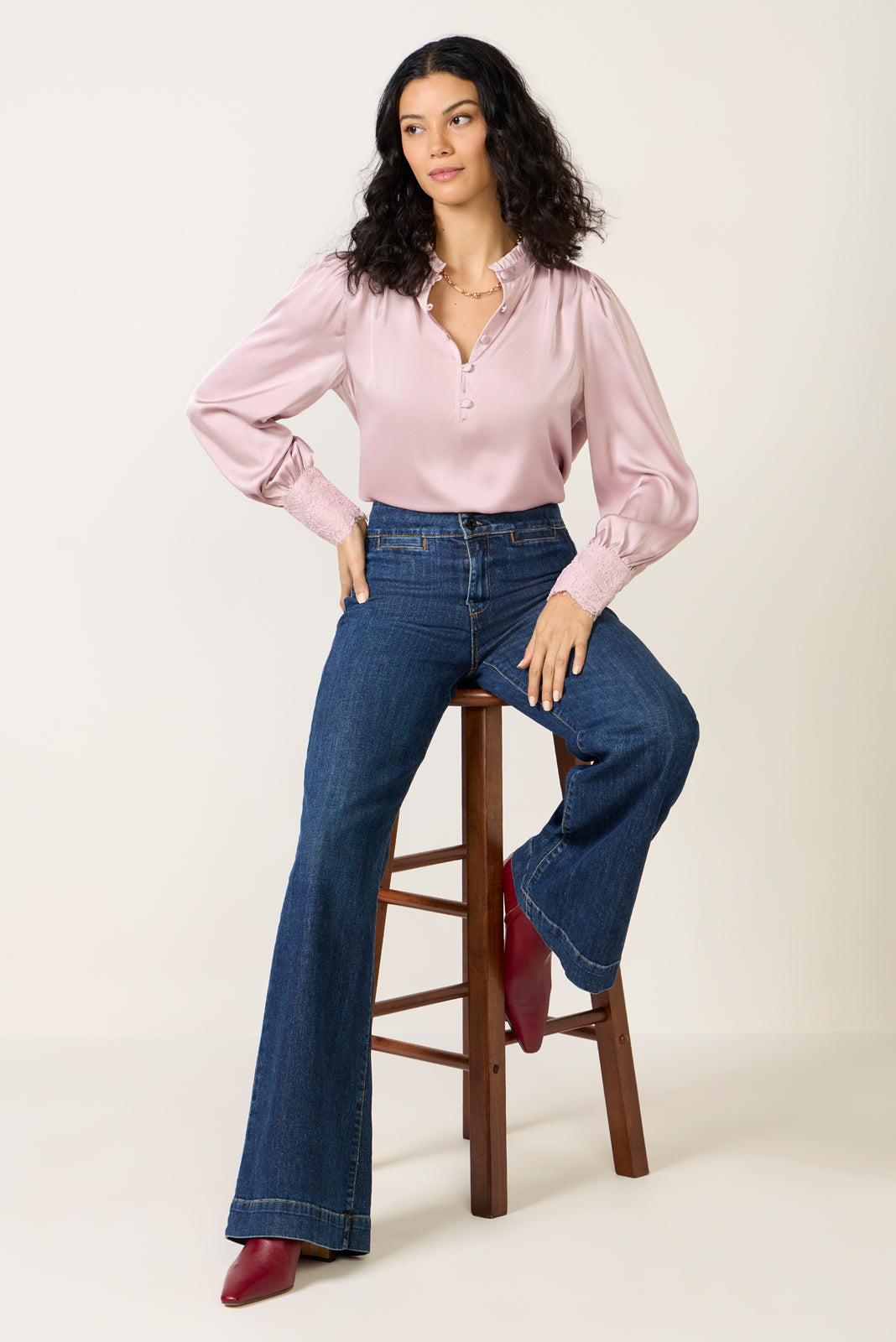 Women's Kennedy Lace Cuff Satin Top