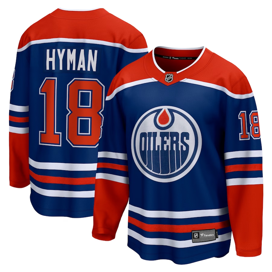 Men's Edmonton Oilers Zach Hyman #18 Royal Home Breakaway Player jersey