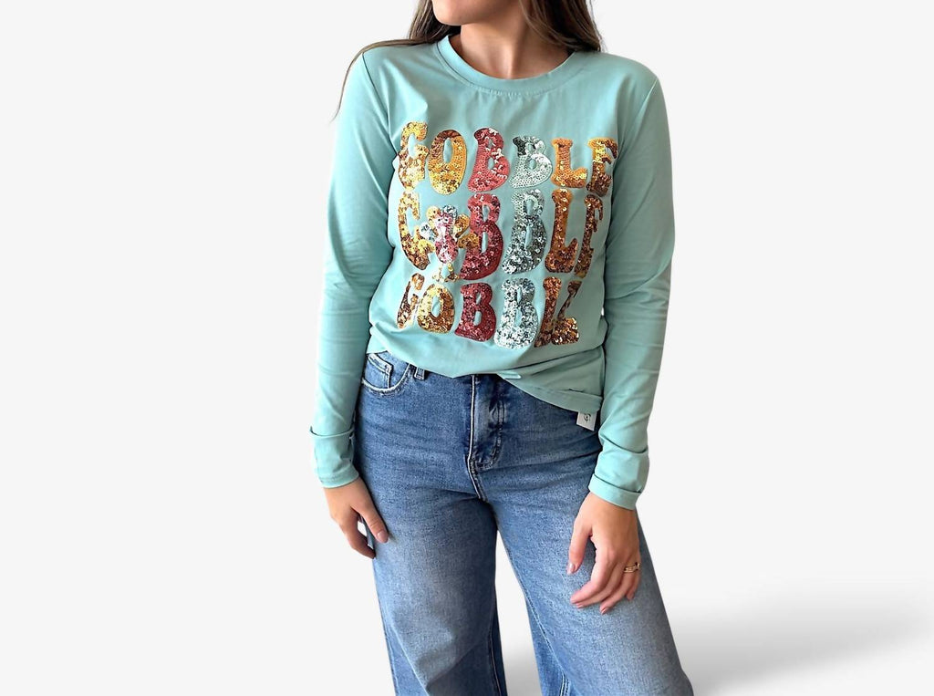 Gobble Long Sleeve Tee In Blue Multi