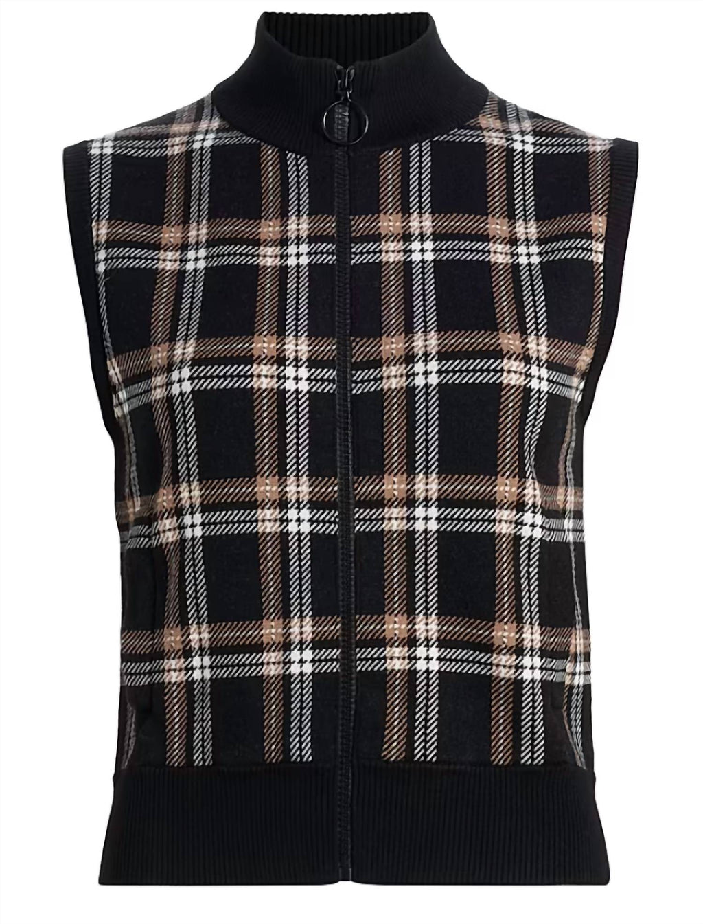 Women's Knit Cardigan Vest In Black Cream Camel