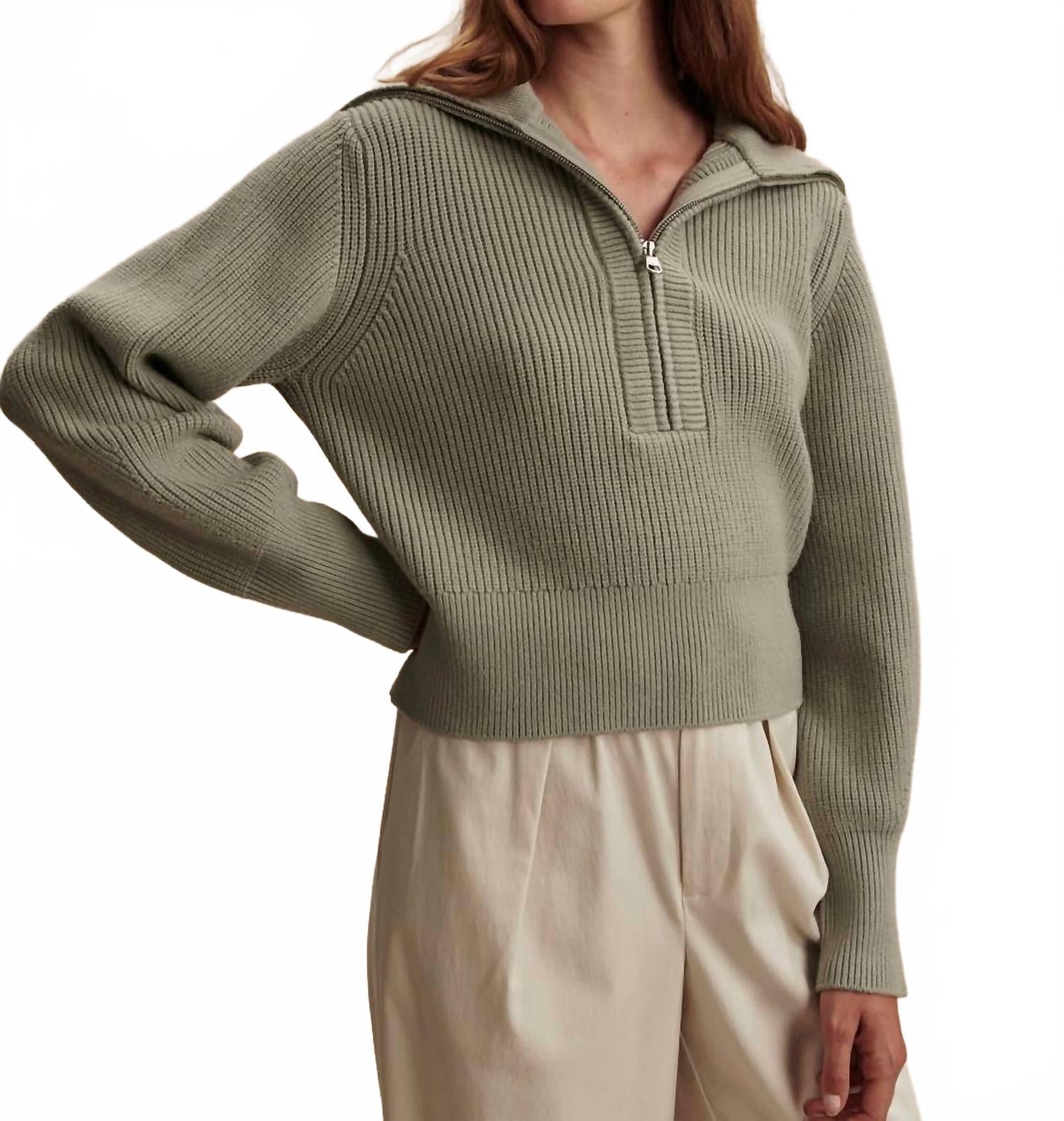 Maura Half Zip Rib Knit Sweater In Agate Grey