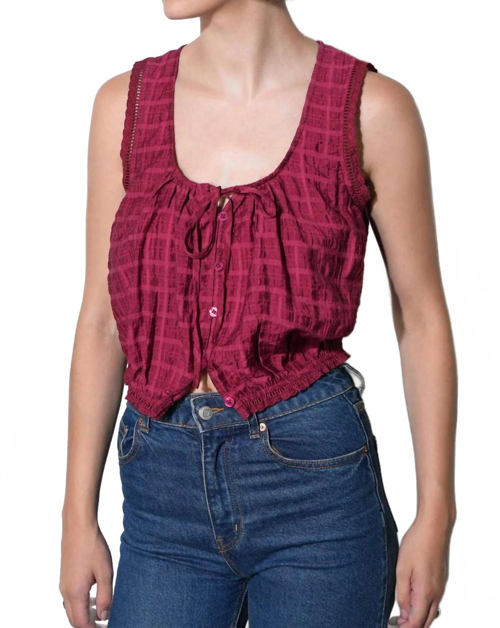Clara Textured Eyelet Top In Berry