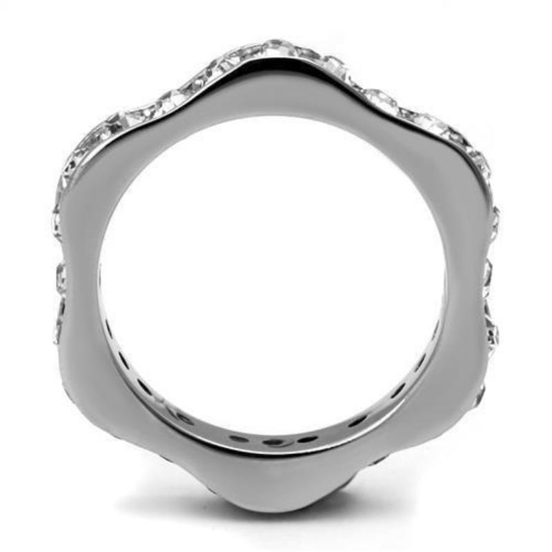 High polished (no plating) Stainless Steel Ring with Top Grade Crystal in Clear