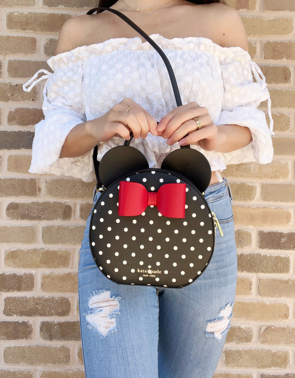Disney x Kate Spade Minnie Mouse Round Crossbody Bag Black Multi Polka Dot