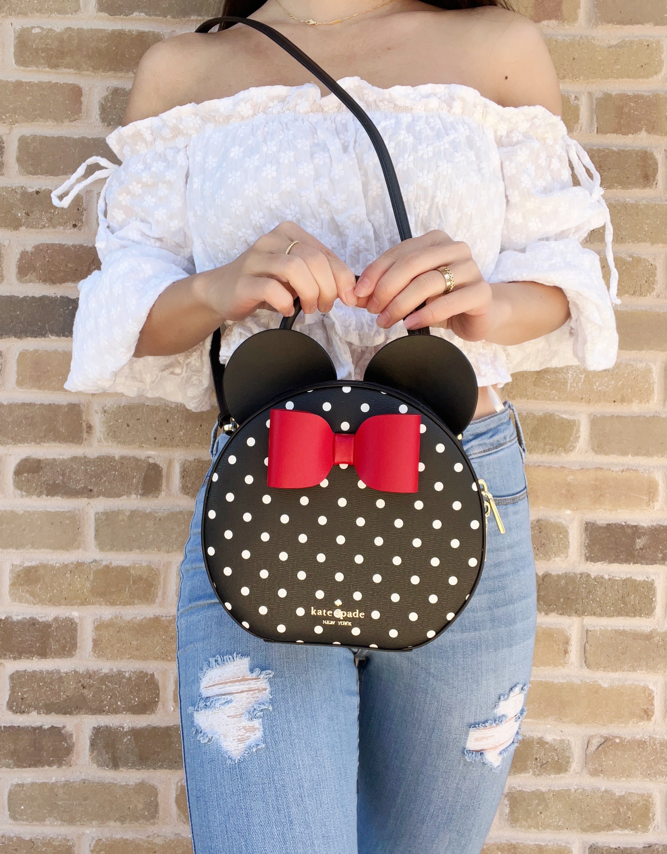 Disney x Kate Spade Minnie Mouse Round Crossbody Bag Black Multi Polka Dot