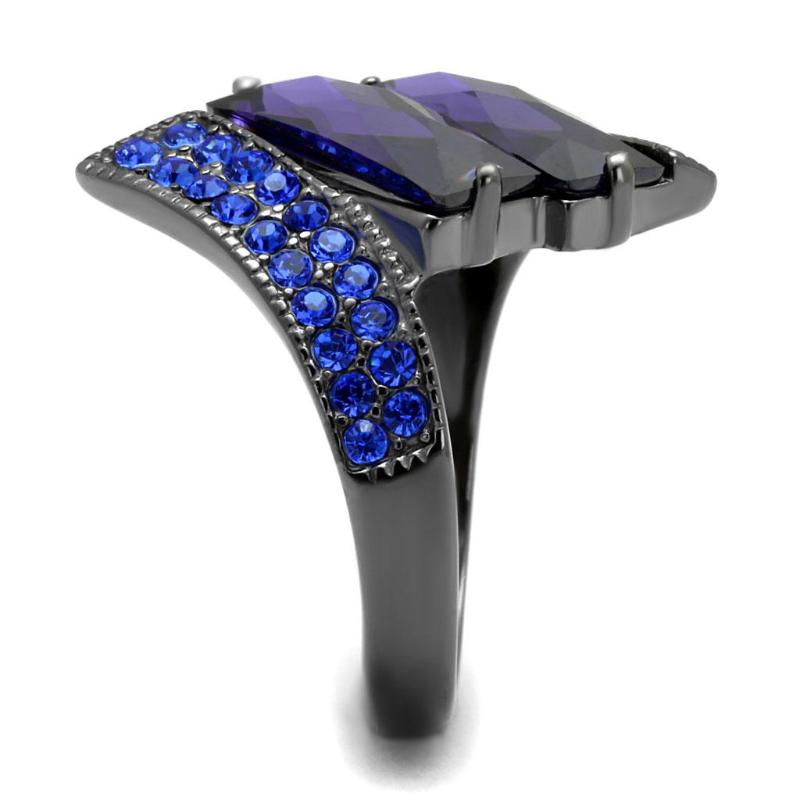 IP Light Black Stainless Steel Ring with AAA Grade CZ in Tanzanite