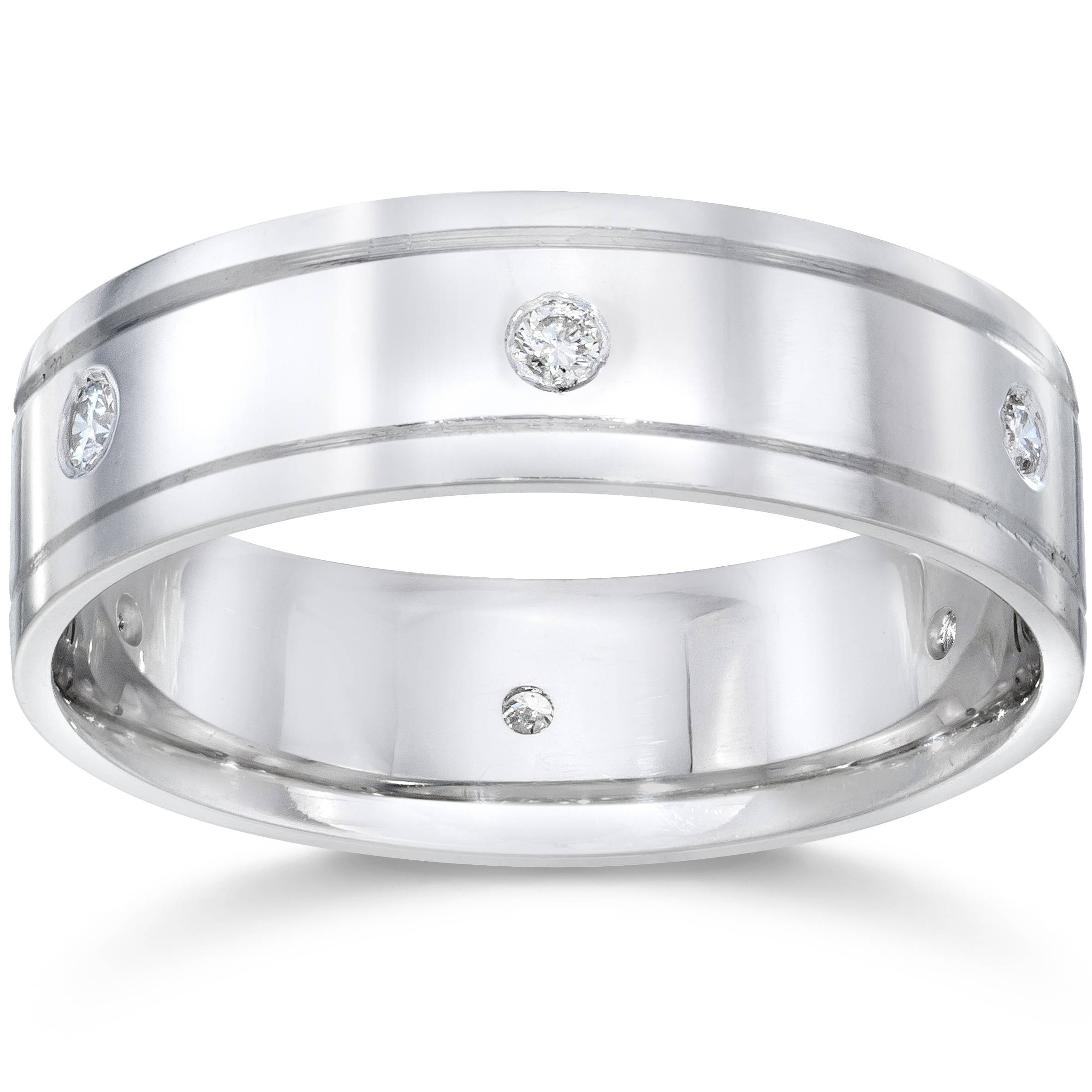 Mens 14K White Gold Polished Diamond Wedding Band Ring Size Selectable