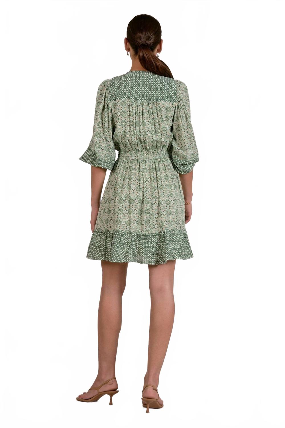 Millie Boho Mini Dress In Green