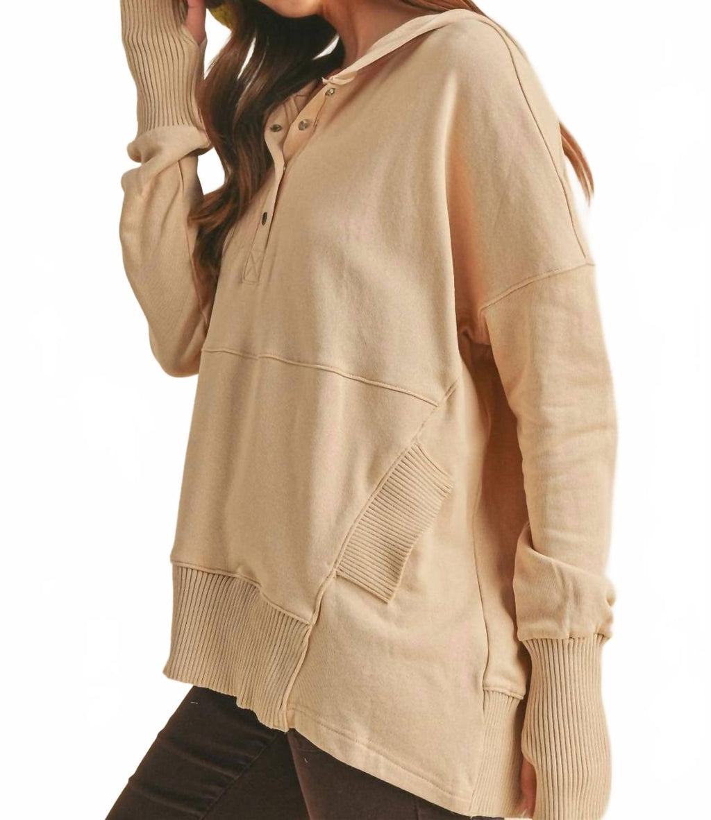Vivi Pullover With Front Pouch Pocket Hoodie In Beige