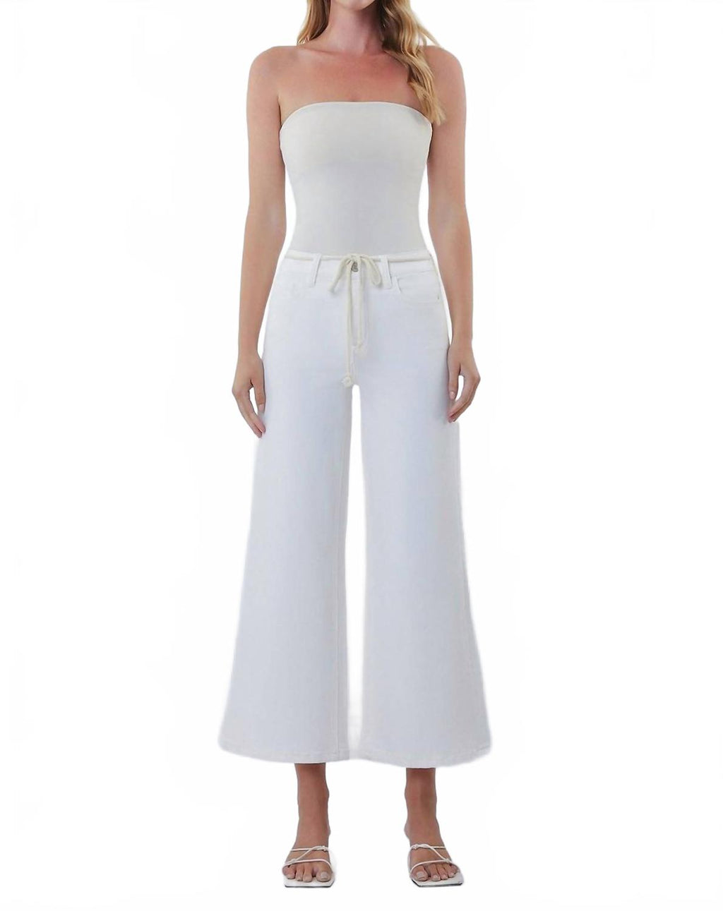 High Rise Crop Wide Leg Pants In White