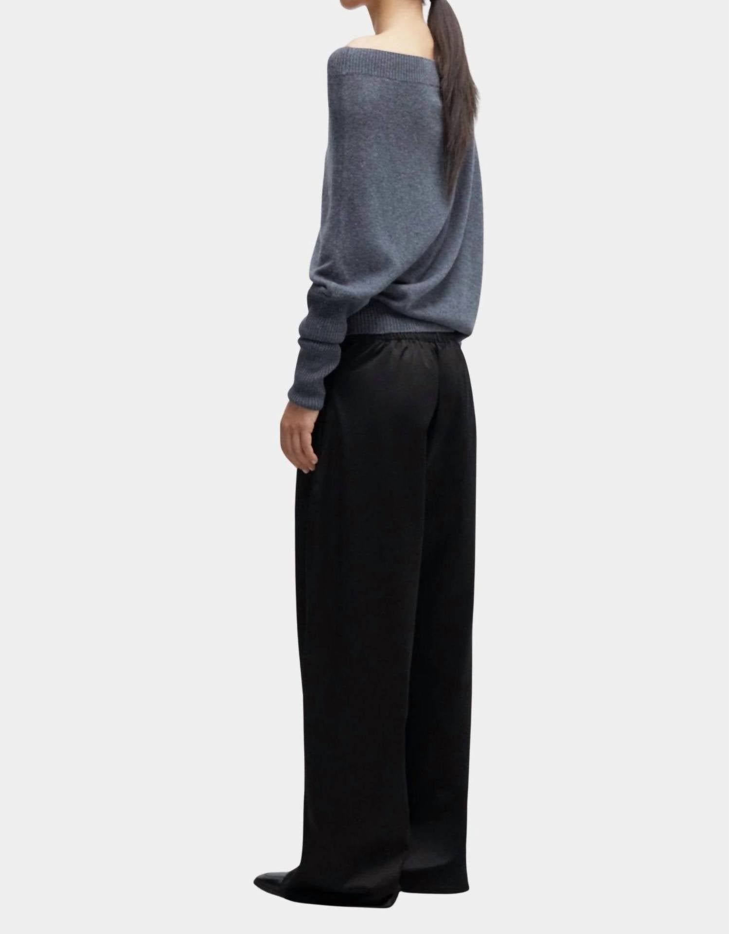 Merino Wool Off Shoulder Sweater In Grey