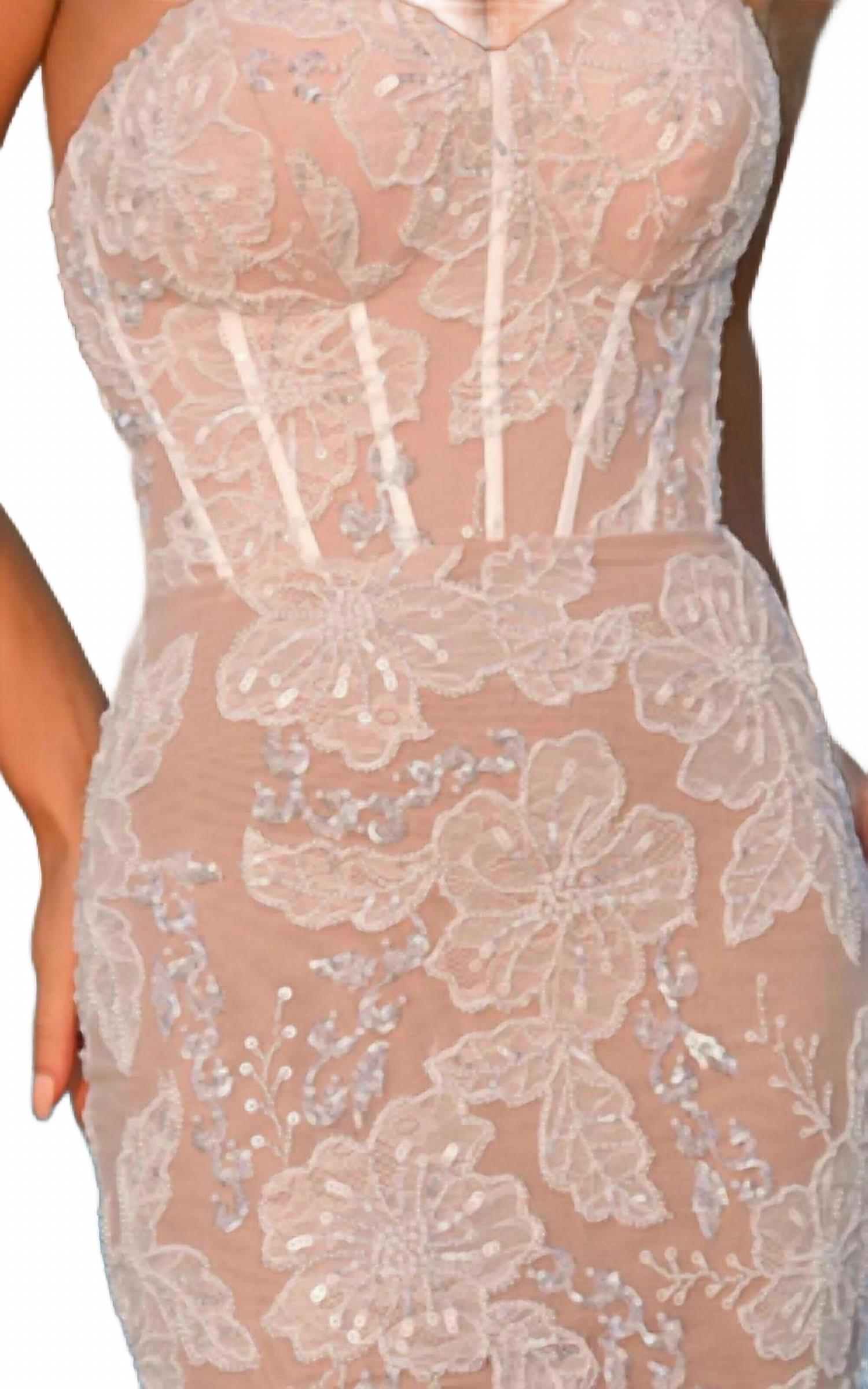 Strapless Corset Gown In Ivory/nude