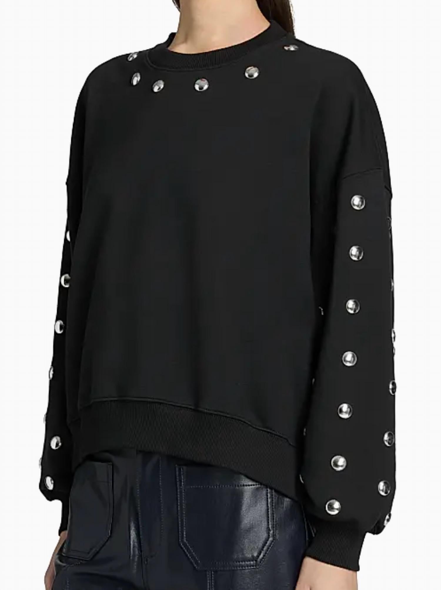 Studded Sleeves Brandy Pullover Sweatshirt In Black