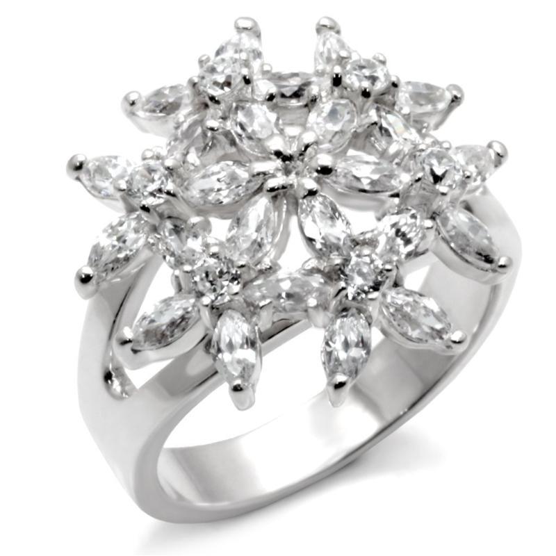 High-Polished 925 Sterling Silver Ring with AAA Grade CZ in Clear