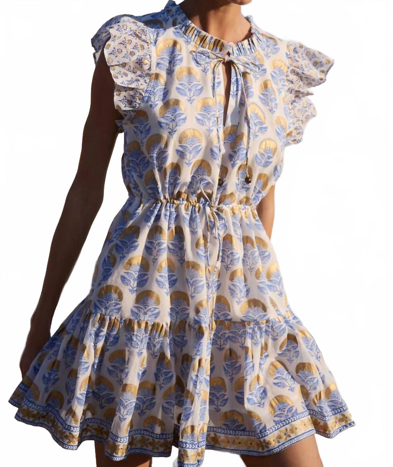 Cinched Flirty Short Dress In Arbor Blue