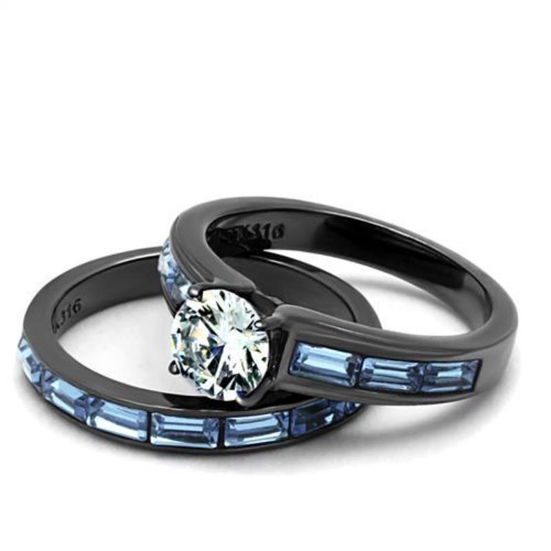 IP Light Black Stainless Steel Ring with AAA Grade CZ in Clear