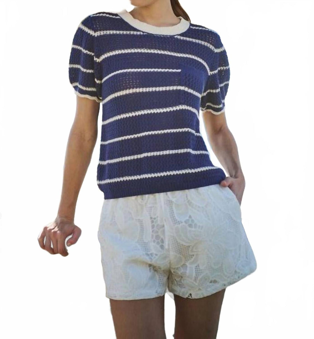 Dannah Stripe Crochet Sweater Top In Multi