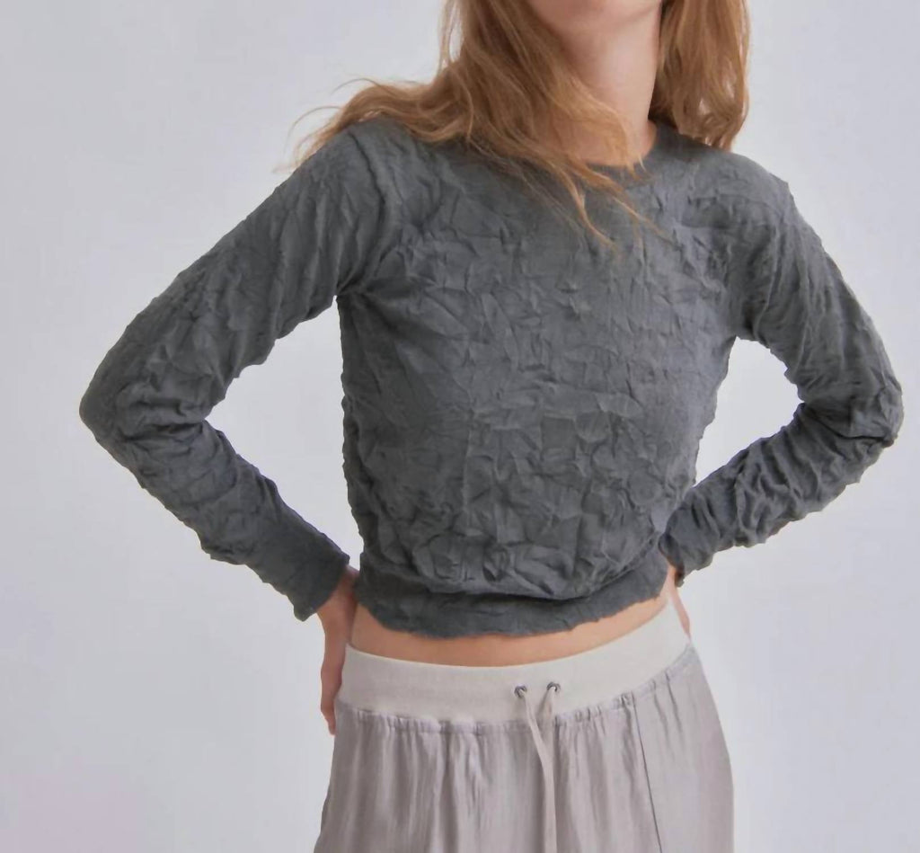 Crinkled Pullover Sweater In Steel