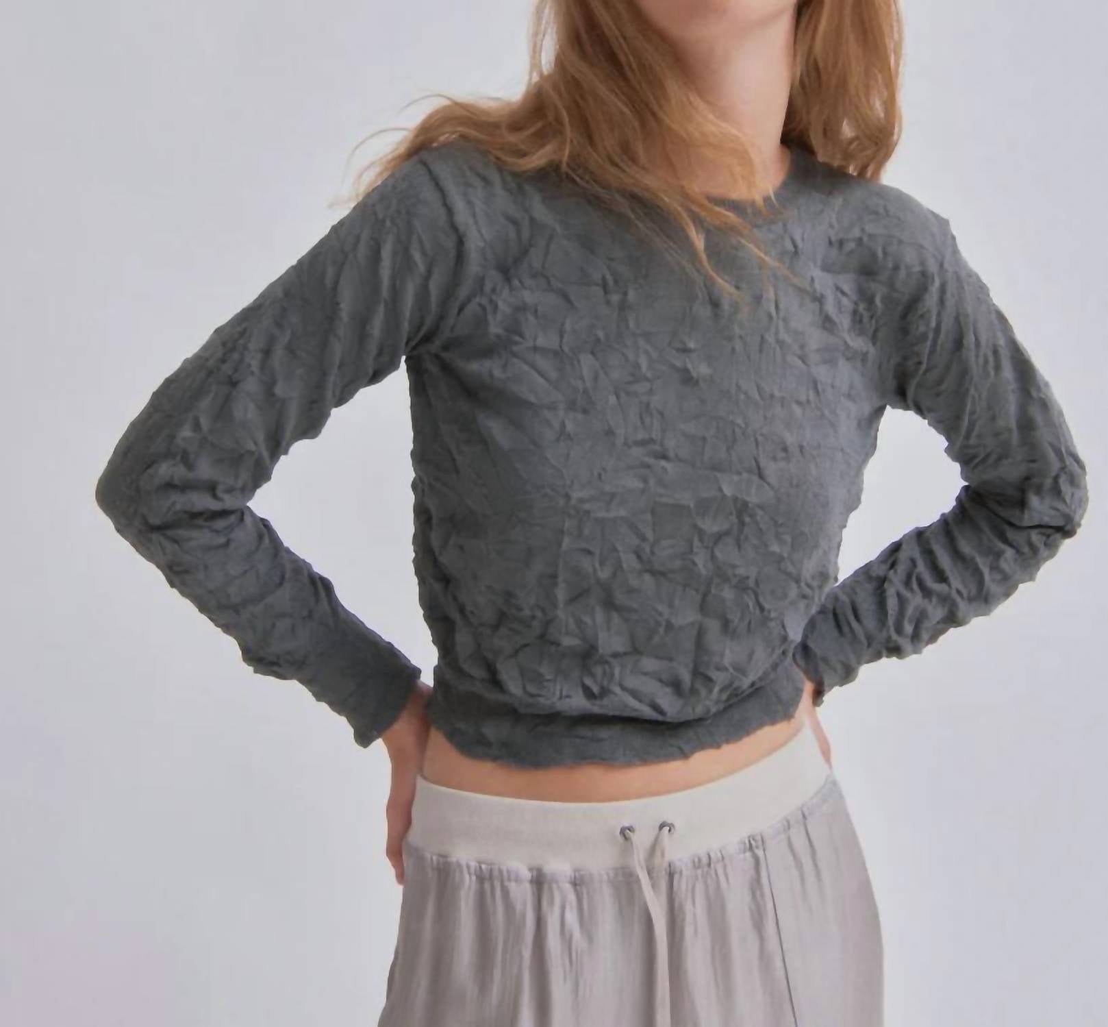 Crinkled Pullover Sweater In Steel