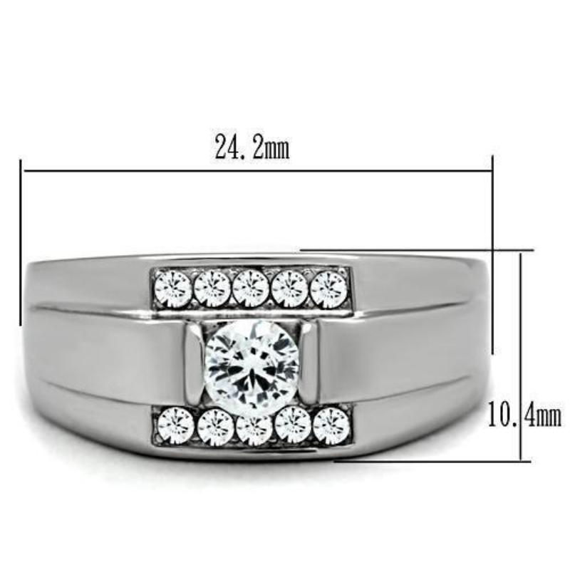 High polished (no plating) Stainless Steel Ring with AAA Grade CZ in Clear