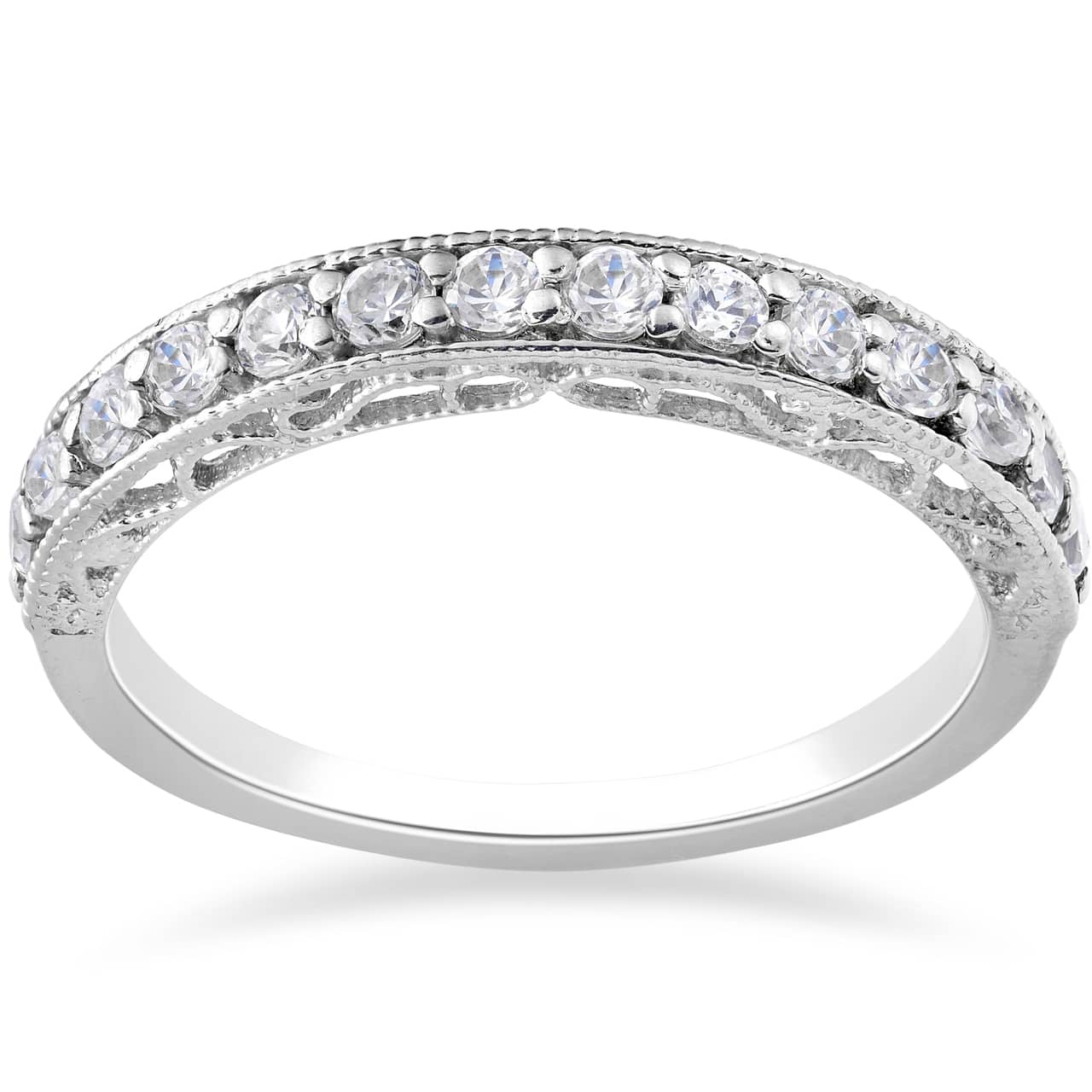 1/2ct Vintage Diamond Wedding Ring 14K White Gold Size Selectable