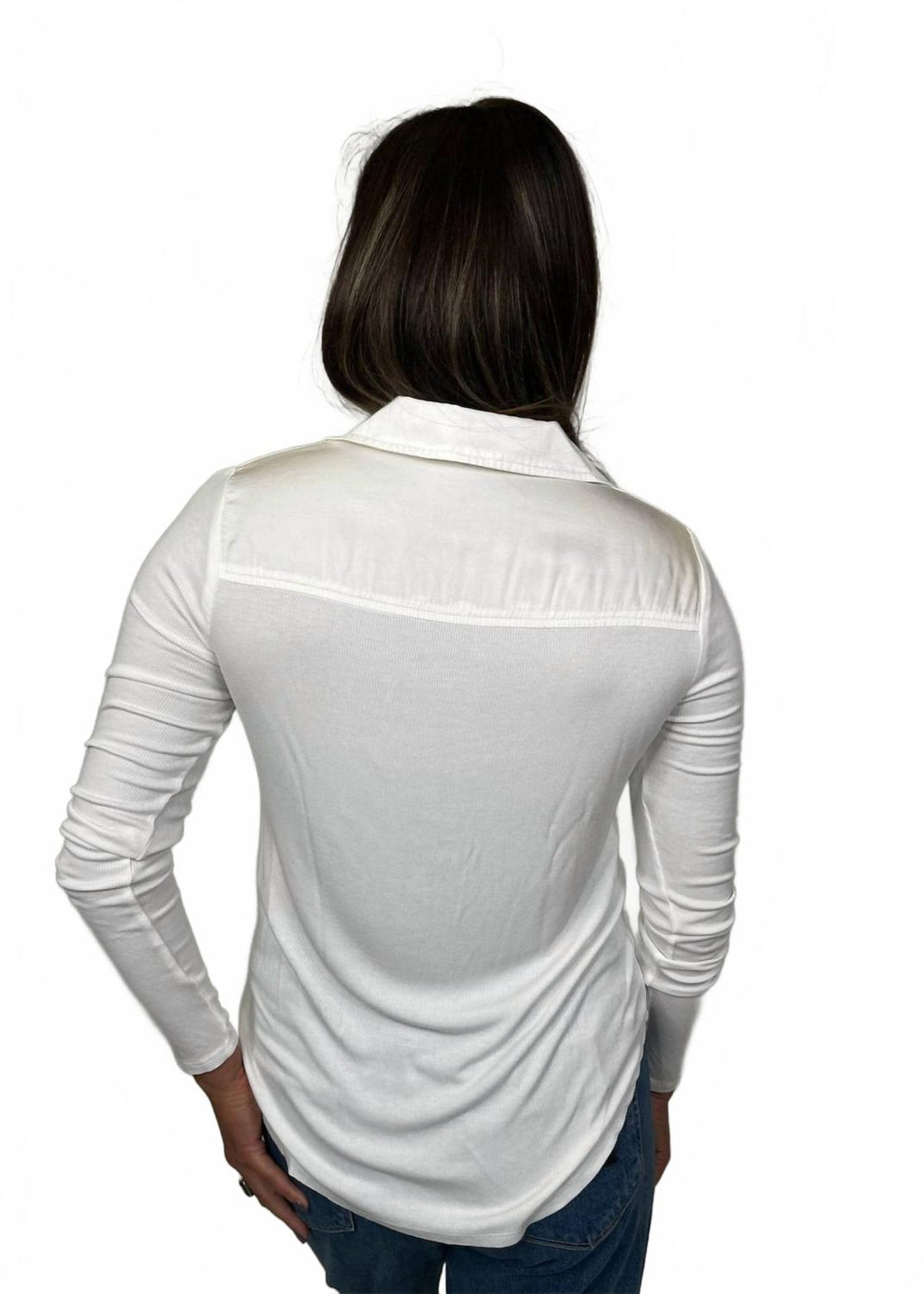 Long Sleeve Rib Mix Shirt In Winter White