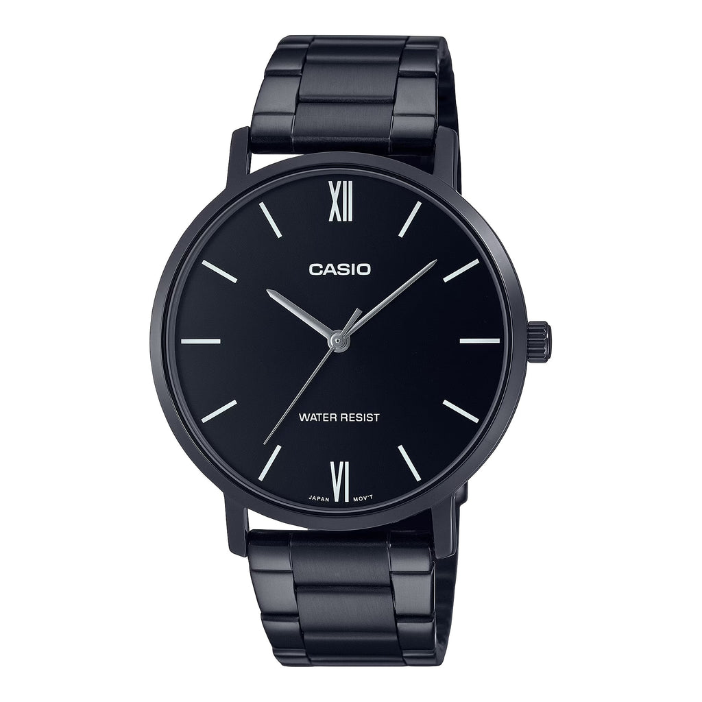 Casio Men’s Black Stainless Steel Watch Black Dial - MTP-VT01B-1BUDF