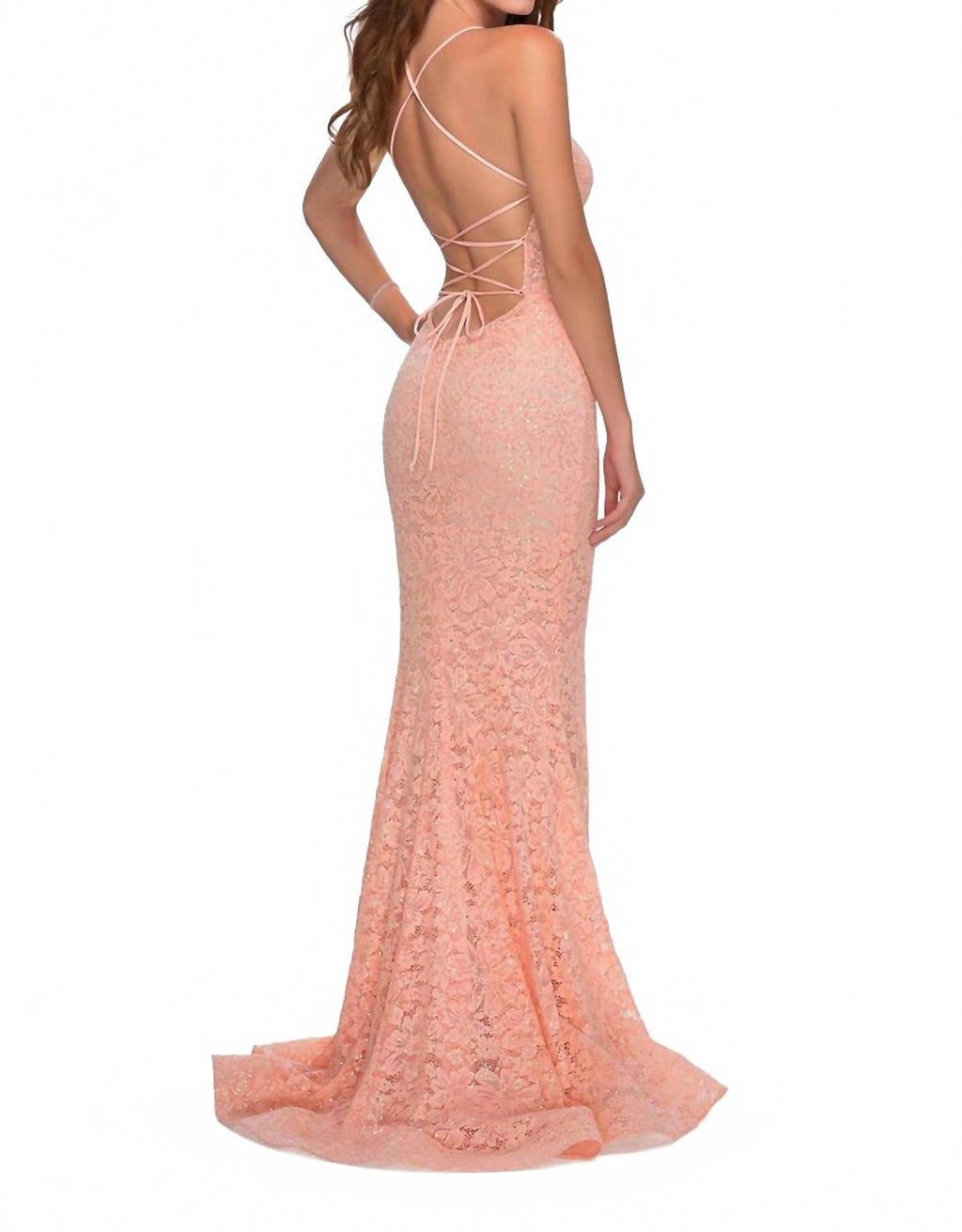 Sequin Lace Prom Dress In Peach