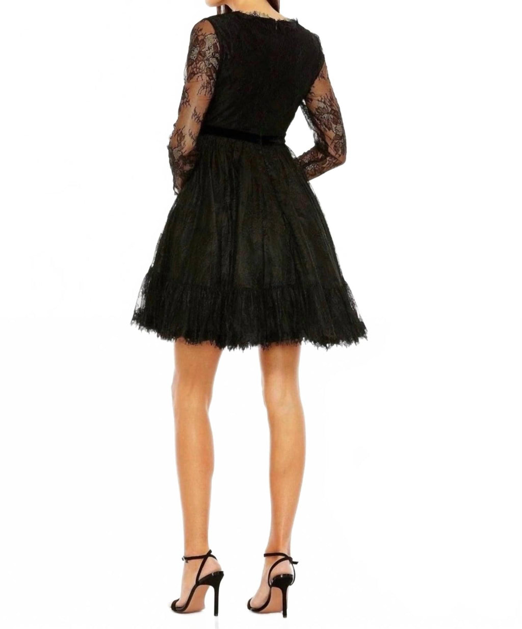 Lace Long Sleeve Mini Dress In Black