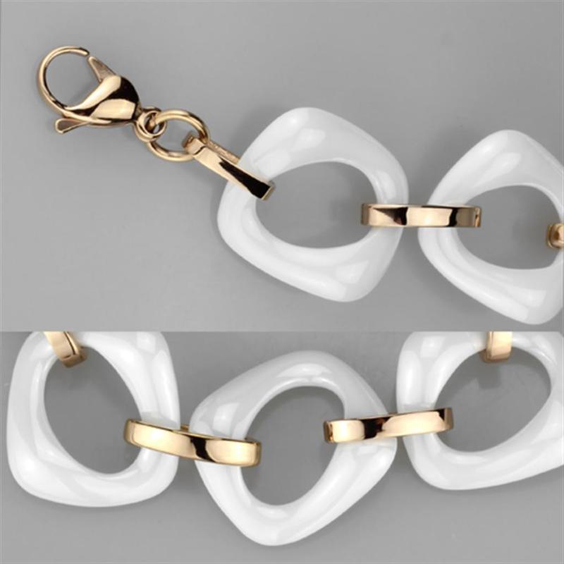IP Rose Gold(Ion Plating) Stainless Steel Bracelet with Ceramic in White
