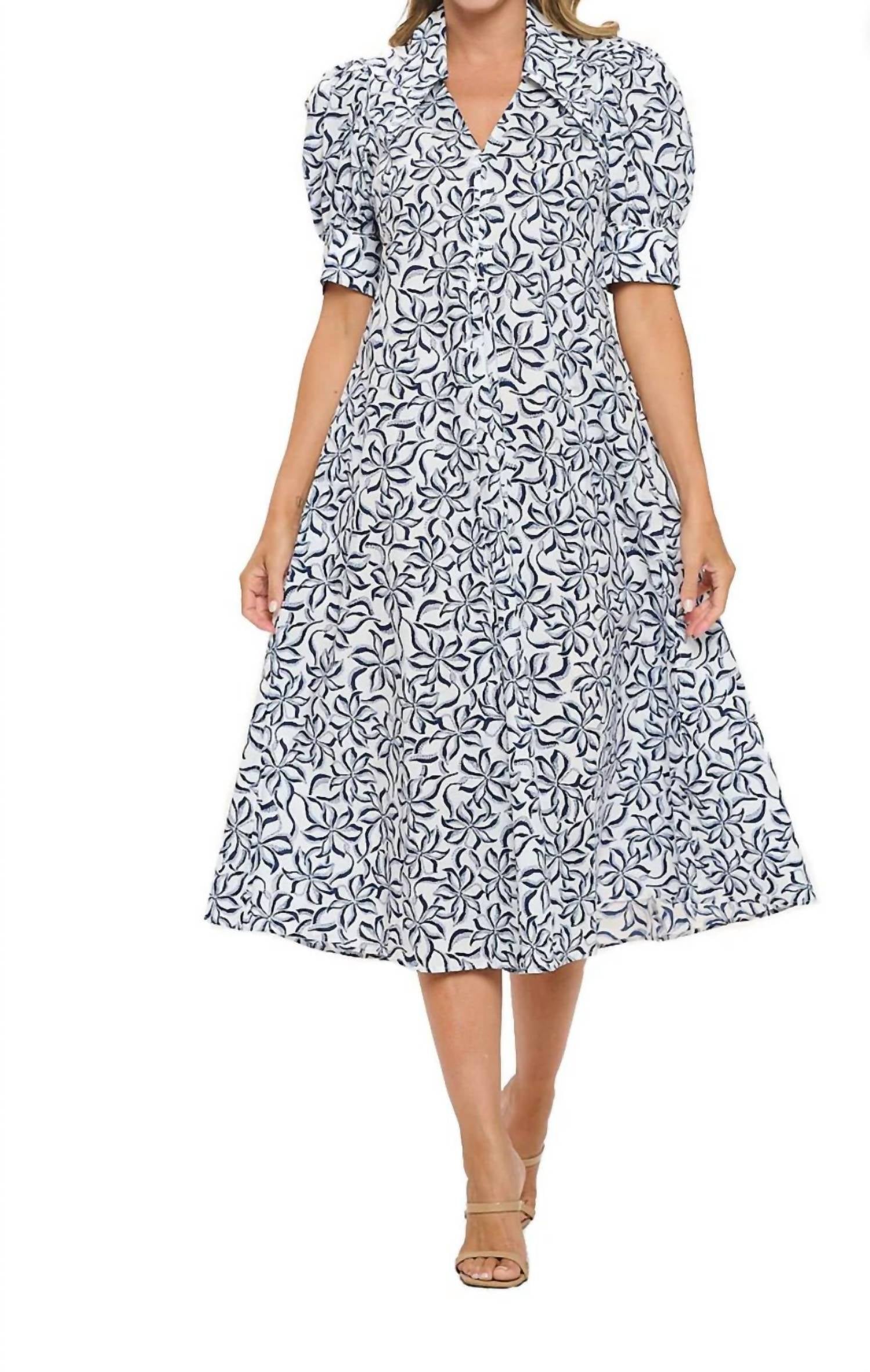 Bruan Midi Dress In Navy/white