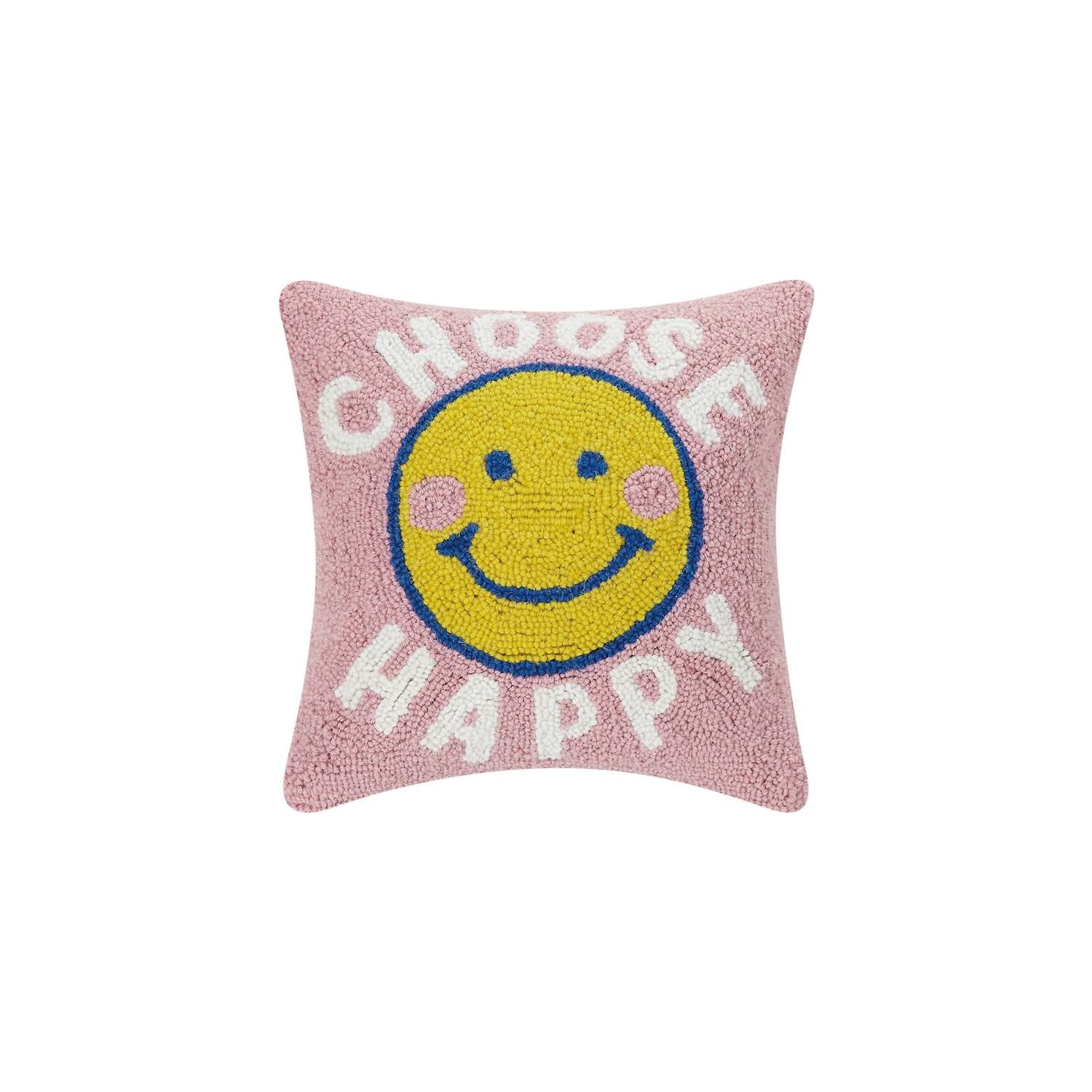 Choose Happy Hook Pillow In Pink