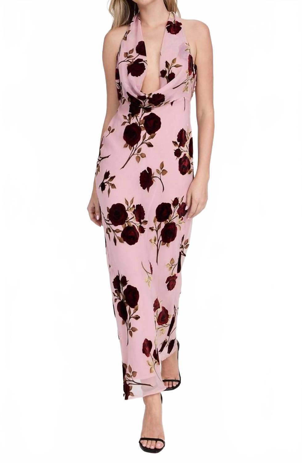 Velvet Halter Maxi Dress In Rose