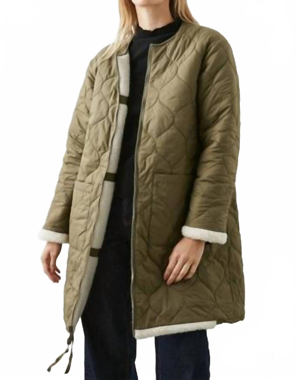 Granger Reversible Sherpa Jacket In Ivory Olive Mix