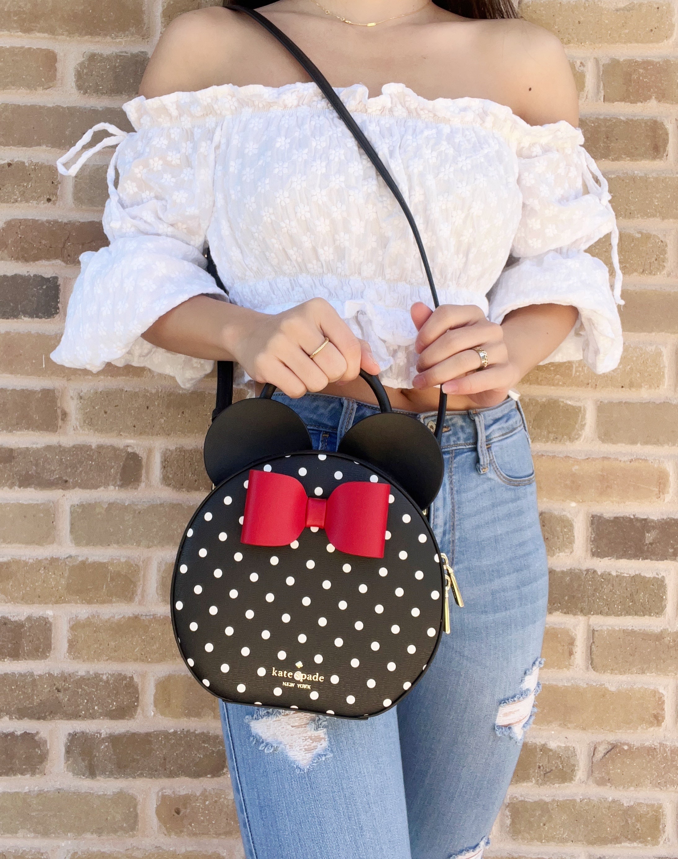 Disney x Kate Spade Minnie Mouse Round Crossbody Bag Black Multi Polka Dot