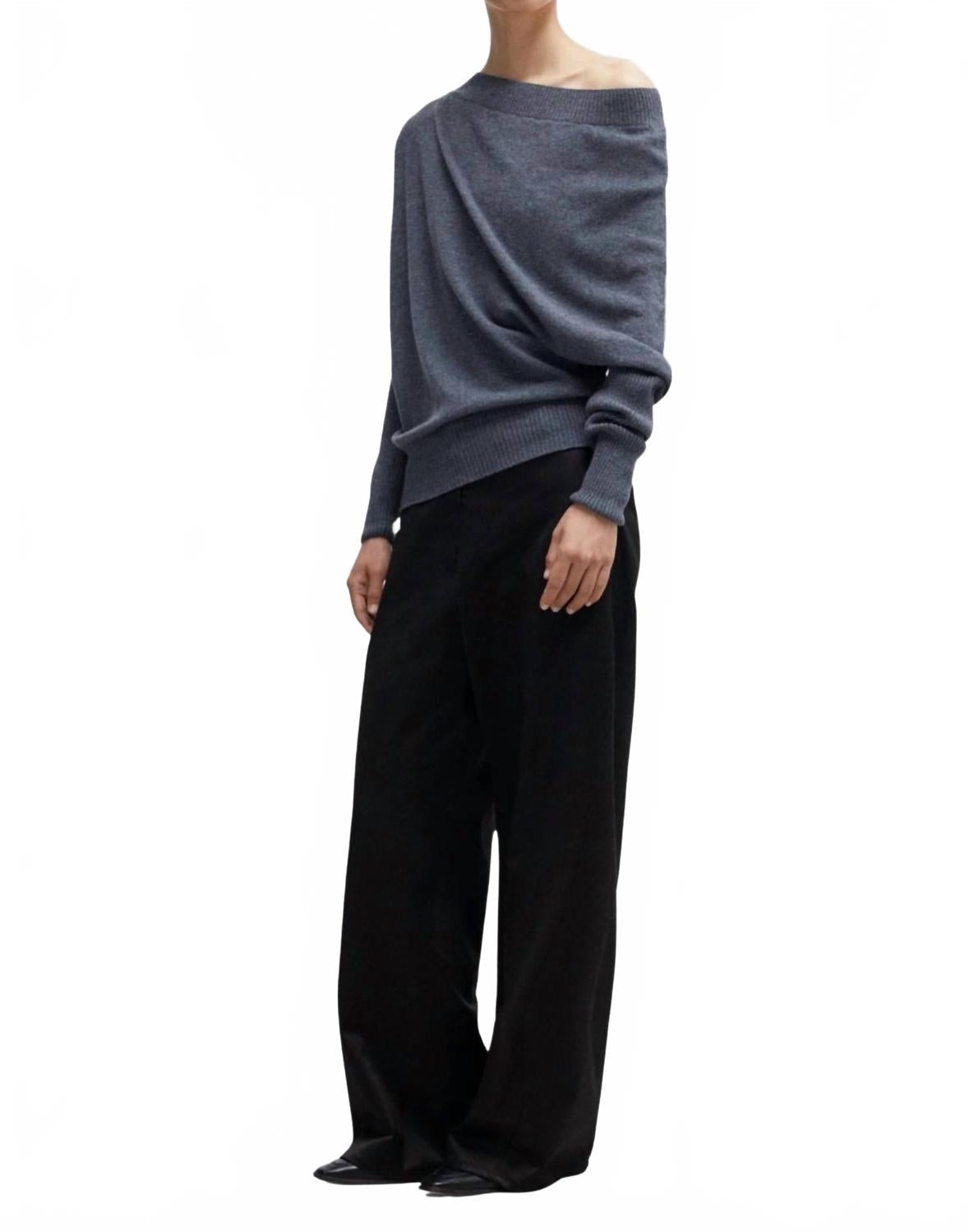 Merino Wool Off Shoulder Sweater In Grey
