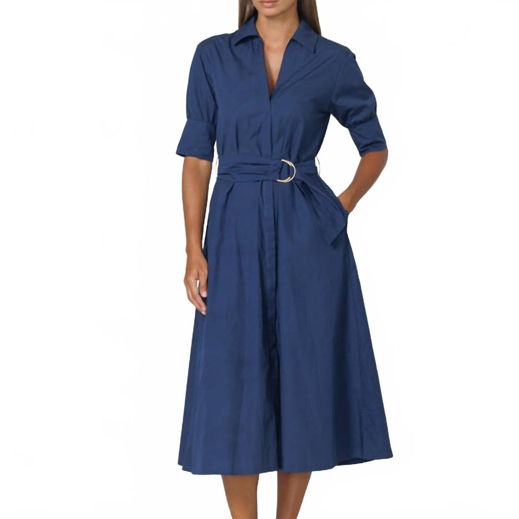 Connie Embroidered Poplin Shirt Midi Dress In Blue