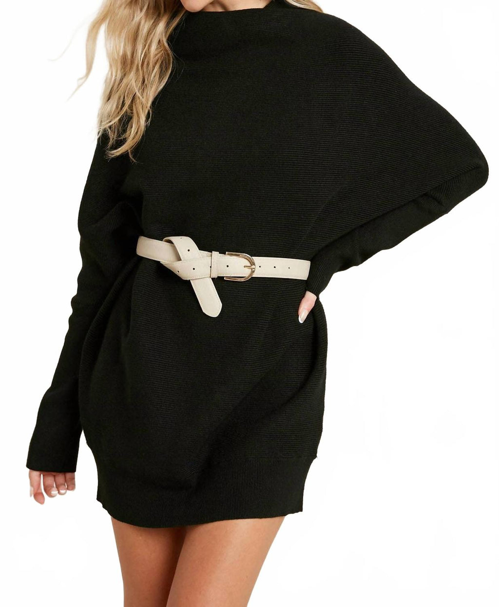 Slouch Neck Dolman Tunic Sweater In Black