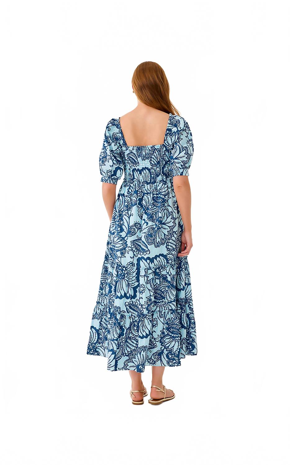 Hadly Short Sleeve Maxi Dress In Starlight Navy Proud As A Peacock Stripe
