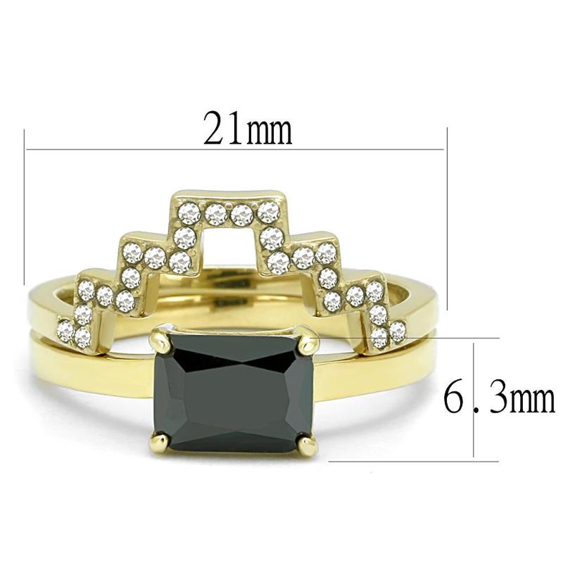 IP Gold(Ion Plating) Stainless Steel Ring with AAA Grade CZ in Black Diamond