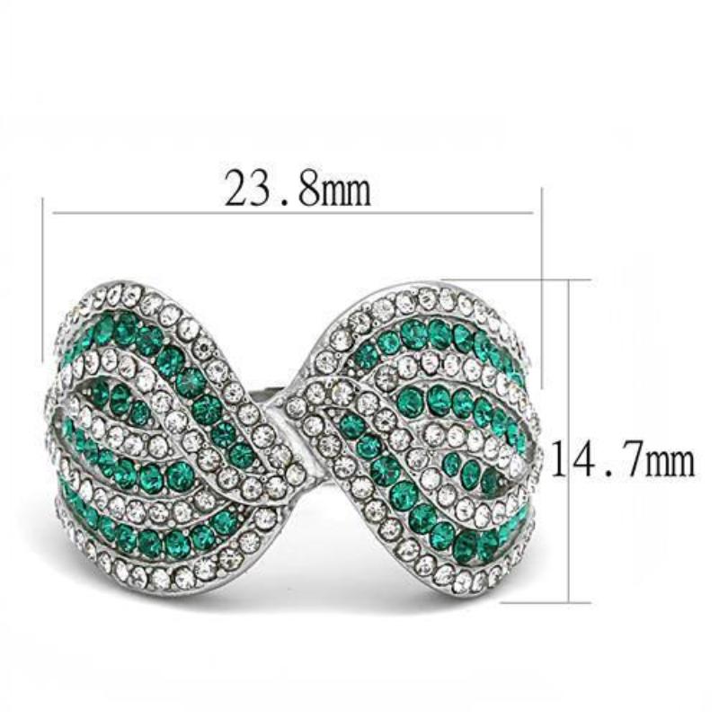 High polished (no plating) Stainless Steel Ring with Top Grade Crystal in Emerald