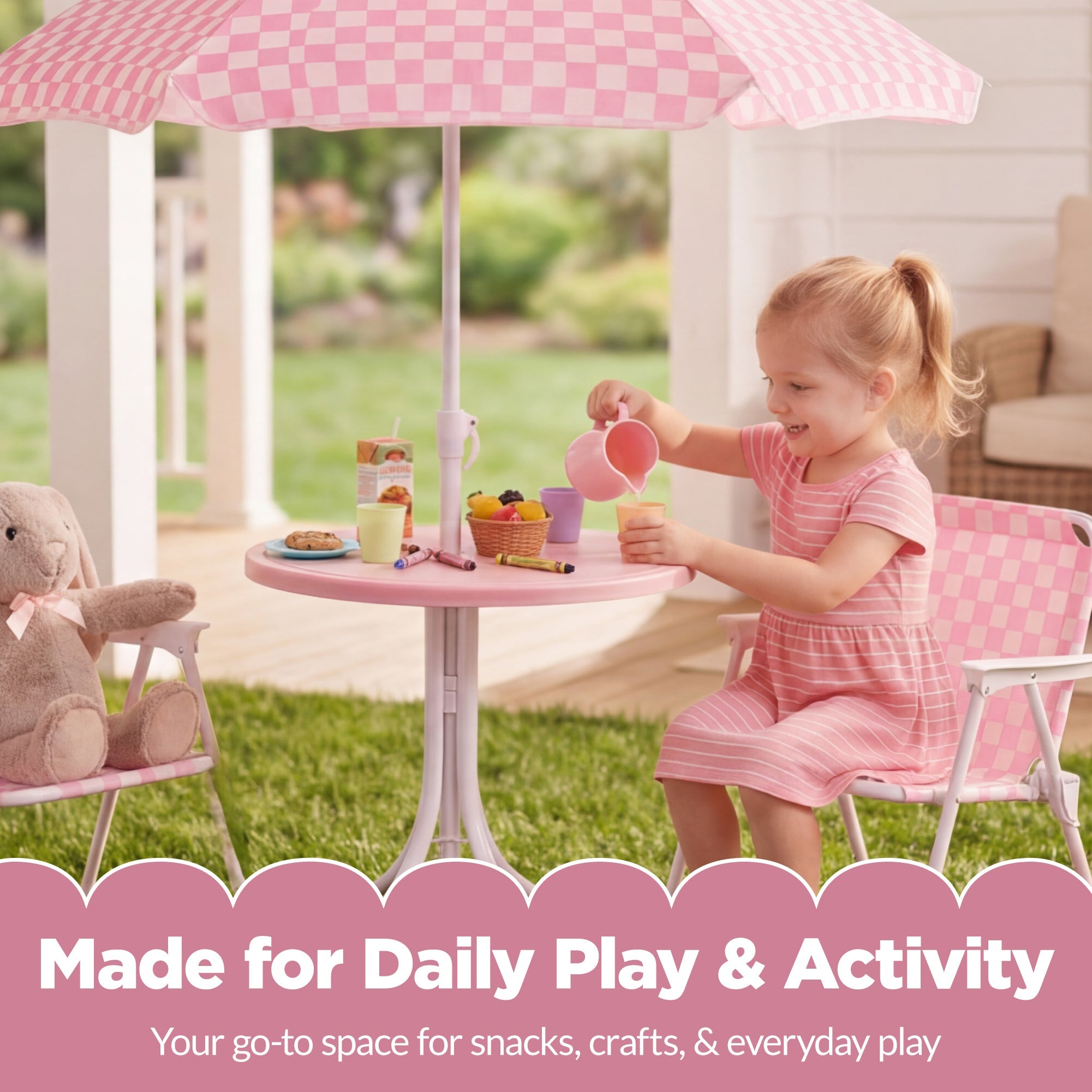 Best Choice Products Kids Outdoor Table and Chair Set with Umbrella, 3-Piece Foldable Toddler Picnic Set Ages 2-5