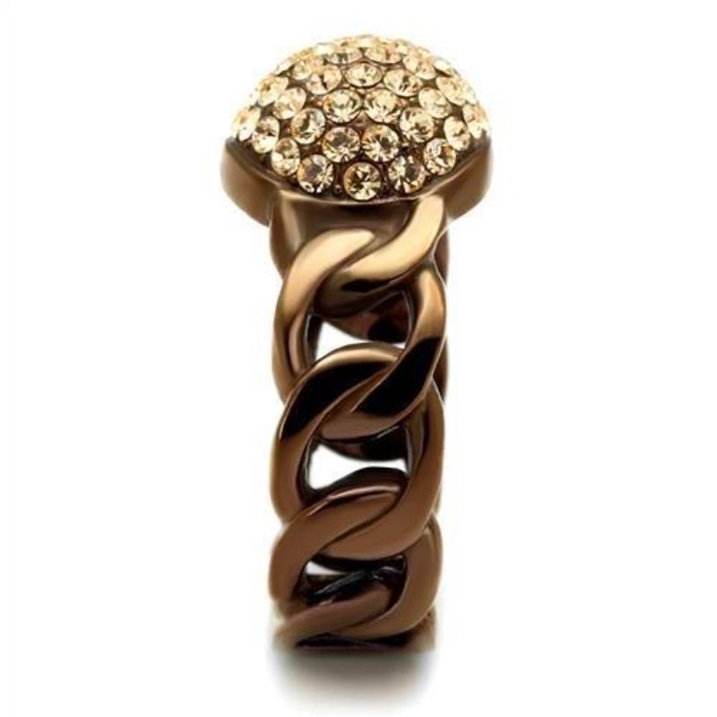 IP Coffee light Stainless Steel Ring with Top Grade Crystal in Light Peach
