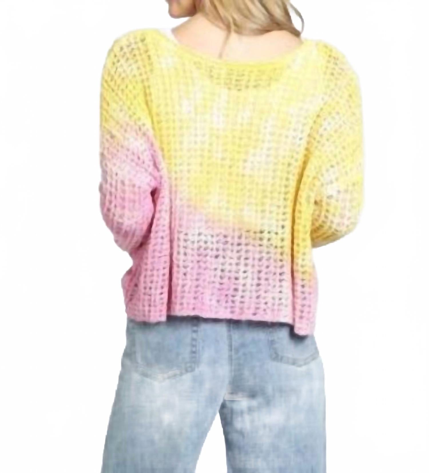 Ombré Open Stitch Cotton Blend Sweater In Yellow/pink Multi