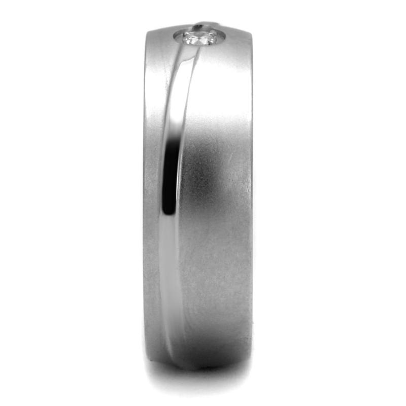 High polished (no plating) Stainless Steel Ring with AAA Grade CZ in Clear